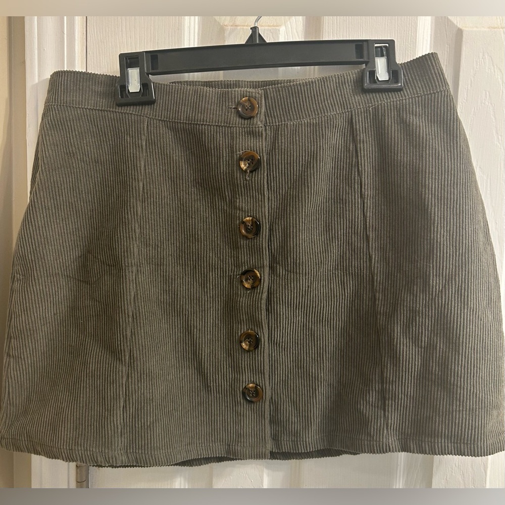 Rue21 Olive Corduroy Mini Skirt with Button Detail